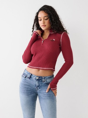 Camisas True Religion Half Zip Cranberry | 69TNJRLBO