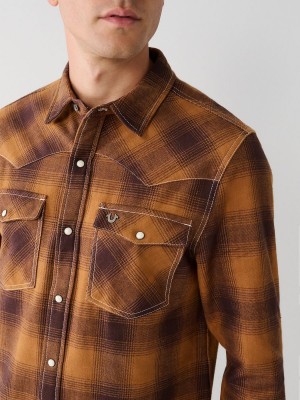 Camisas True Religion Western Plaid Flannel Curry | 78KMQNLPY