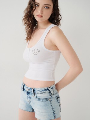 Camiseta Tirantes True Religion Crop Henley Blancas | 52LDYBOGC