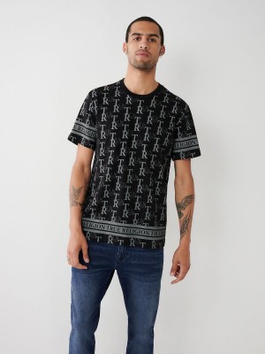 Camiseta True Religion Allover Print Negras | 02CSNXPRE