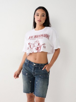 Camiseta True Religion Buddha Crop Blancas | 62ERDLXUB