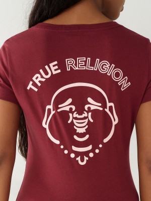 Camiseta True Religion Buddha Logo V Burdeos | 63VAKFHRQ