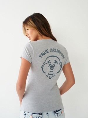 Camiseta True Religion Buddha Logo V Gris | 01TVRYAPG