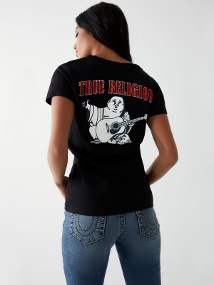 Camiseta True Religion Buddha Logo V Negras | 81CKANYJO