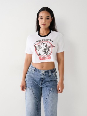 Camiseta True Religion Buddha Ringer Crop Blancas | 84PAMKUQX