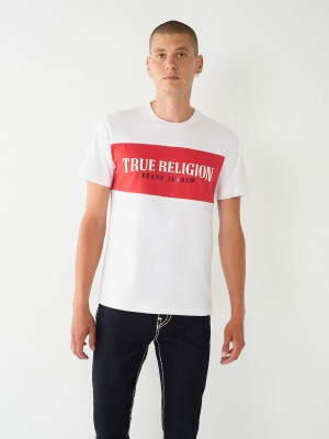 Camiseta True Religion Color Block Logo Blancas | 68DPUFRIM