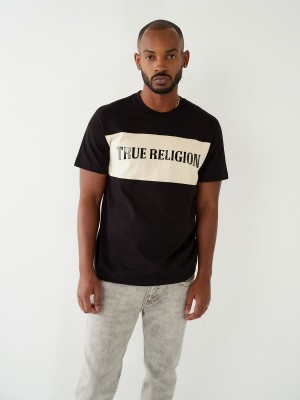 Camiseta True Religion Color Block Logo Negras | 57TVSGKIW