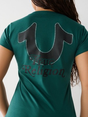 Camiseta True Religion Crystal Horseshoe V Verde | 70VUWRDNH