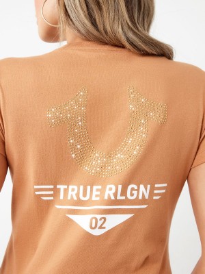 Camiseta True Religion Crystal Horseshoe Logo V Neck Naranjas | 73ZMBJQTX