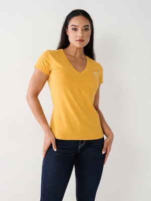 Camiseta True Religion Crystal Horseshoe V Amarillo | 47NCFRUGO