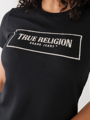 Camiseta True Religion Crystal Logo Negras | 89PRMNXBJ