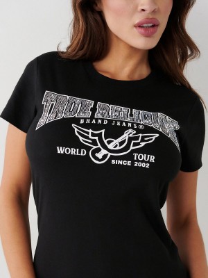 Camiseta True Religion Crystal Logo Negras | 73BVHRPWU