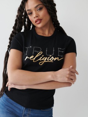 Camiseta True Religion Crystal Logo Negras | 61SRJFVUX