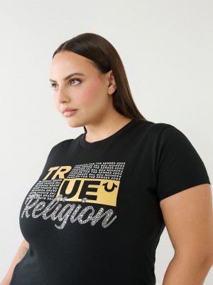 Camiseta True Religion Crystal Logo Negras | 46RALTQKH