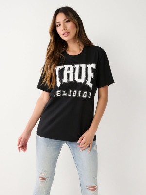 Camiseta True Religion Crystal Relaxed Negras | 52HIOPGQS