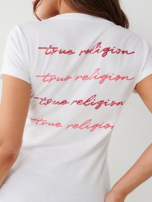 Camiseta True Religion Crystal V Blancas | 83WKPYEBG