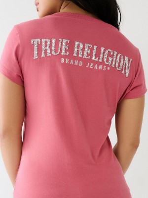 Camiseta True Religion Crystal V Neck Logo Mauvewood | 19ENSVLAF