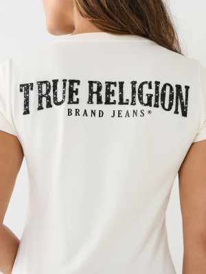 Camiseta True Religion Crystal V Neck Logo Blancas | 08SXNYOUD