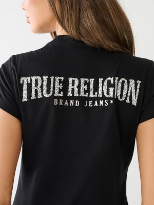 Camiseta True Religion Crystal V Neck Logo Negras | 29HRGDPYC