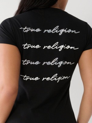 Camiseta True Religion Crystal V Negras | 94TQMBSKY