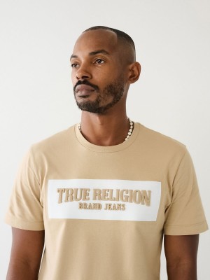 Camiseta True Religion Embossed Arch Logo Beige | 10LOIBKFZ