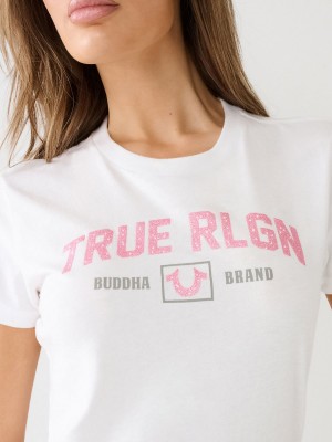 Camiseta True Religion Glitter Rlgn Buddha Logo Blancas | 71OHIMRNB