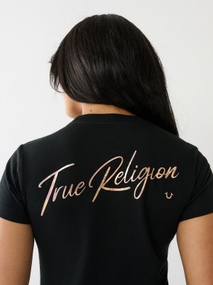 Camiseta True Religion Hologram Glitter Negras | 04GOCBHFE