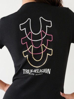 Camiseta True Religion Horseshoe Logo V Negras | 80UXDHYKO