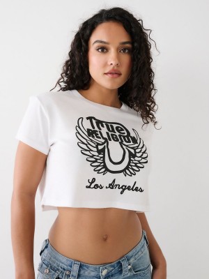 Camiseta True Religion Logo Crop Blancas | 65SIHMFAW