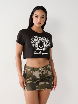 Camiseta True Religion Logo Crop Coal | 05QAWTFSL