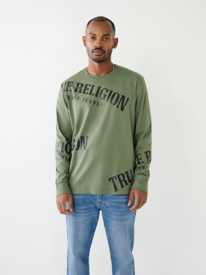 Camiseta True Religion Long Sleeve Logo Relaxed Verde | 70CZWETNG