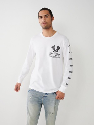 Camiseta True Religion Long Sleeve Logo Tour Blancas | 24VOMBTLW