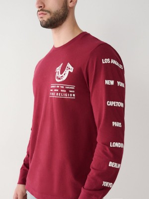 Camiseta True Religion Long Sleeve Logo Tour Cranberry | 52VWDESJB