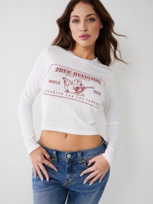 Camiseta True Religion Long Sleeve Logo Baby Blancas | 64GFKLPVX