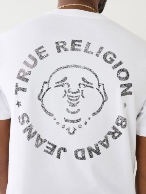 Camiseta True Religion Metallic Buddha Logo Corta Sleeve Blancas | 80ARVLYCG