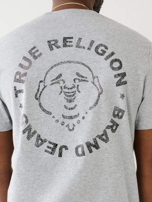 Camiseta True Religion Metallic Buddha Logo Corta Sleeve Gris | 97COHKNWX