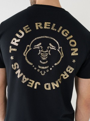 Camiseta True Religion Metallic Buddha Logo Corta Sleeve Negras | 49BVFTPOC