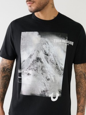 Camiseta True Religion Mountain Estampadas Relaxed Negras | 53GIXWSET