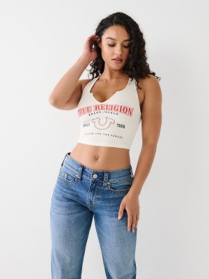 Camiseta True Religion Notch Crop Logo Blancas | 51RLUKWXC