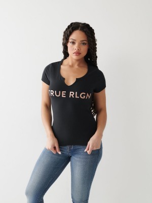 Camiseta True Religion Notch Logo Negras | 15BHYCVJN