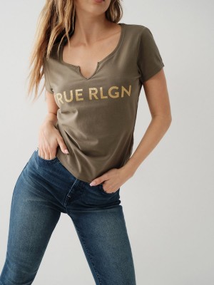 Camiseta True Religion Notch Logo Verde | 29CEPWVLI