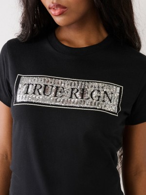 Camiseta True Religion Sequin Logo Negras | 73VWCPJEQ