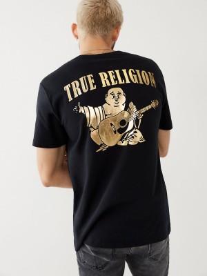 Camiseta True Religion Solid Gold Buddha Negras | 35YZQNVUB