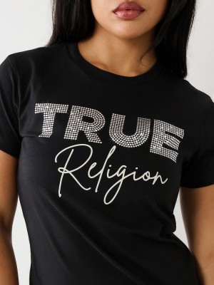 Camiseta True Religion Studded Logo Negras | 87JCRLXHM