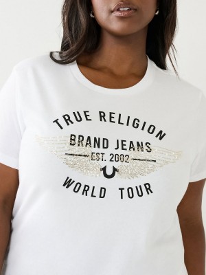 Camiseta True Religion World Tour Retro Crystal Slim Crew Logo Blancas | 21SJEUIXV