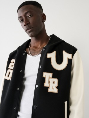 Chaqueta True Religion Encapuchado Varsity Negras | 46OEMJAUB