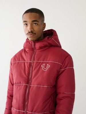 Chaqueta True Religion Horseshoe Logo Big T Puffer Cranberry | 85WKAUZXE