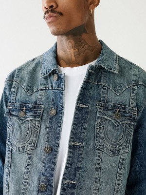 Chaqueta True Religion Jimmy Embossed Denim Azules | 81VMIJKGL