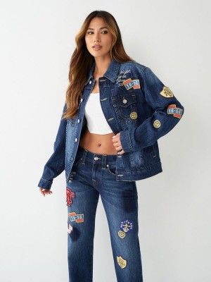 Chaqueta True Religion Jimmy Logo Patch Denim Crystal Cove | 14FZUTEXK