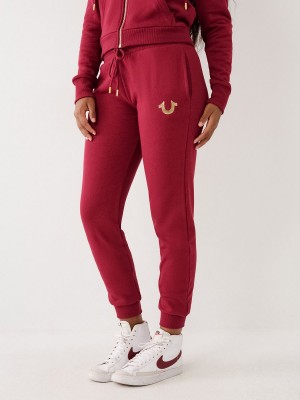 Pantalones Jogger True Religion Logo Cranberry | 64ZNCLVDH